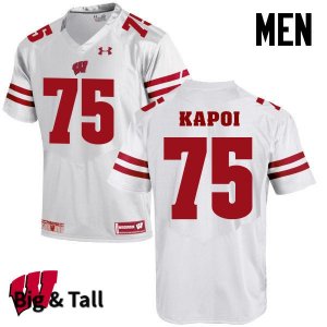 Men's Wisconsin Badgers NCAA #75 Micah Kapoi White Authentic Under Armour Big & Tall Stitched College Football Jersey AC31B84CC